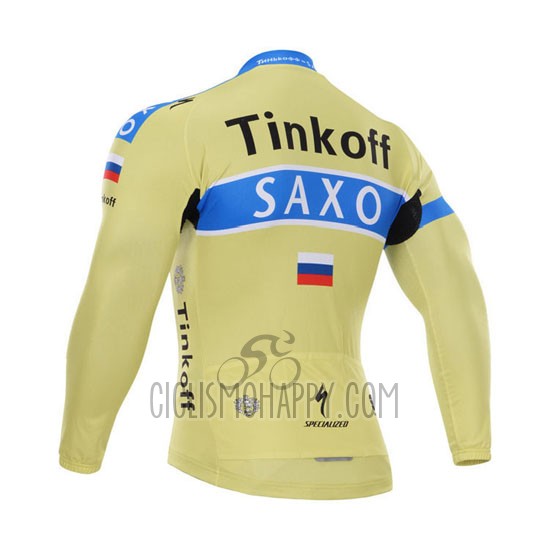 Tinkoff Saxo Bank Cycling Jersey Bib Tight 2015 Long Sleeve Sky Blue and Yellow